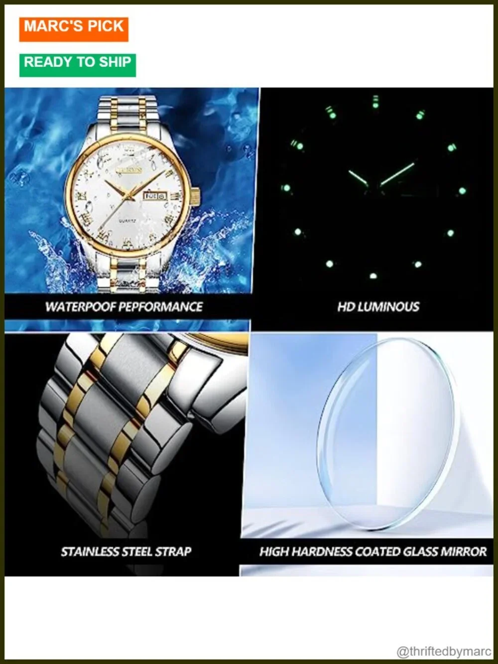 Classic Men Watch with Date - Luminous Quartz Stainless Steel Waterproof